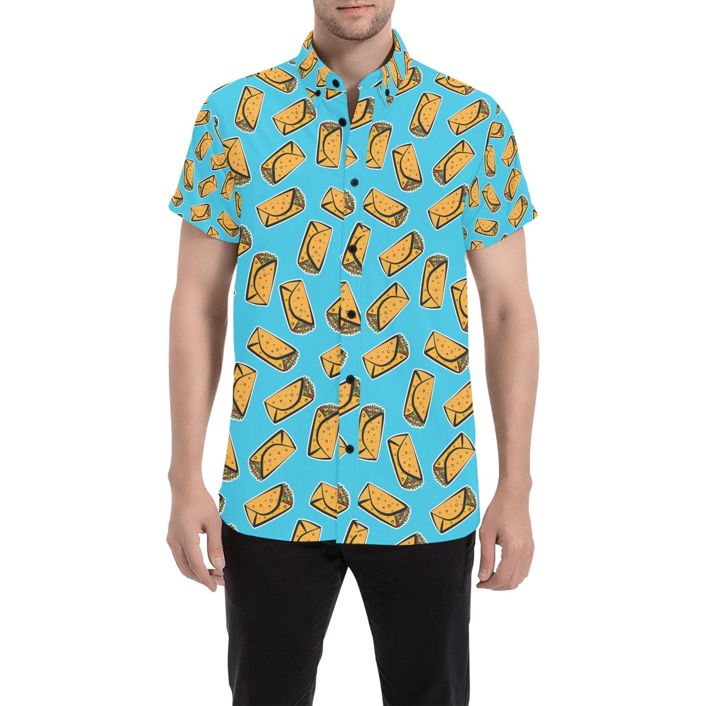 Burrito Print Design LKS301 Men Short Sleeve Button Up Shirt
