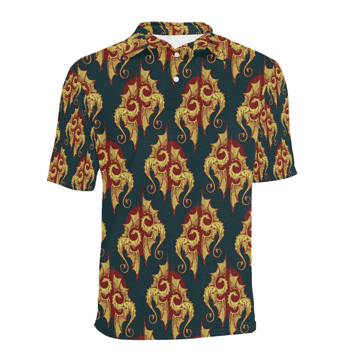 Dragons Gold Design Pattern Men Polo Shirt