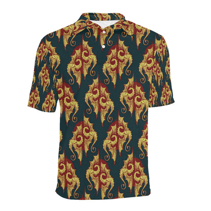 Dragons Gold Design Pattern Men Polo Shirt