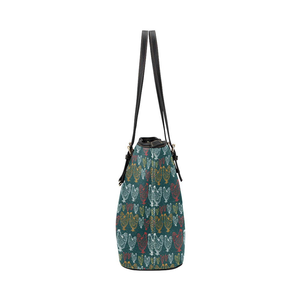 Rooster Hand Draw Design Leather Tote Bag