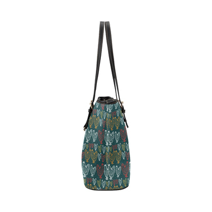 Rooster Hand Draw Design Leather Tote Bag
