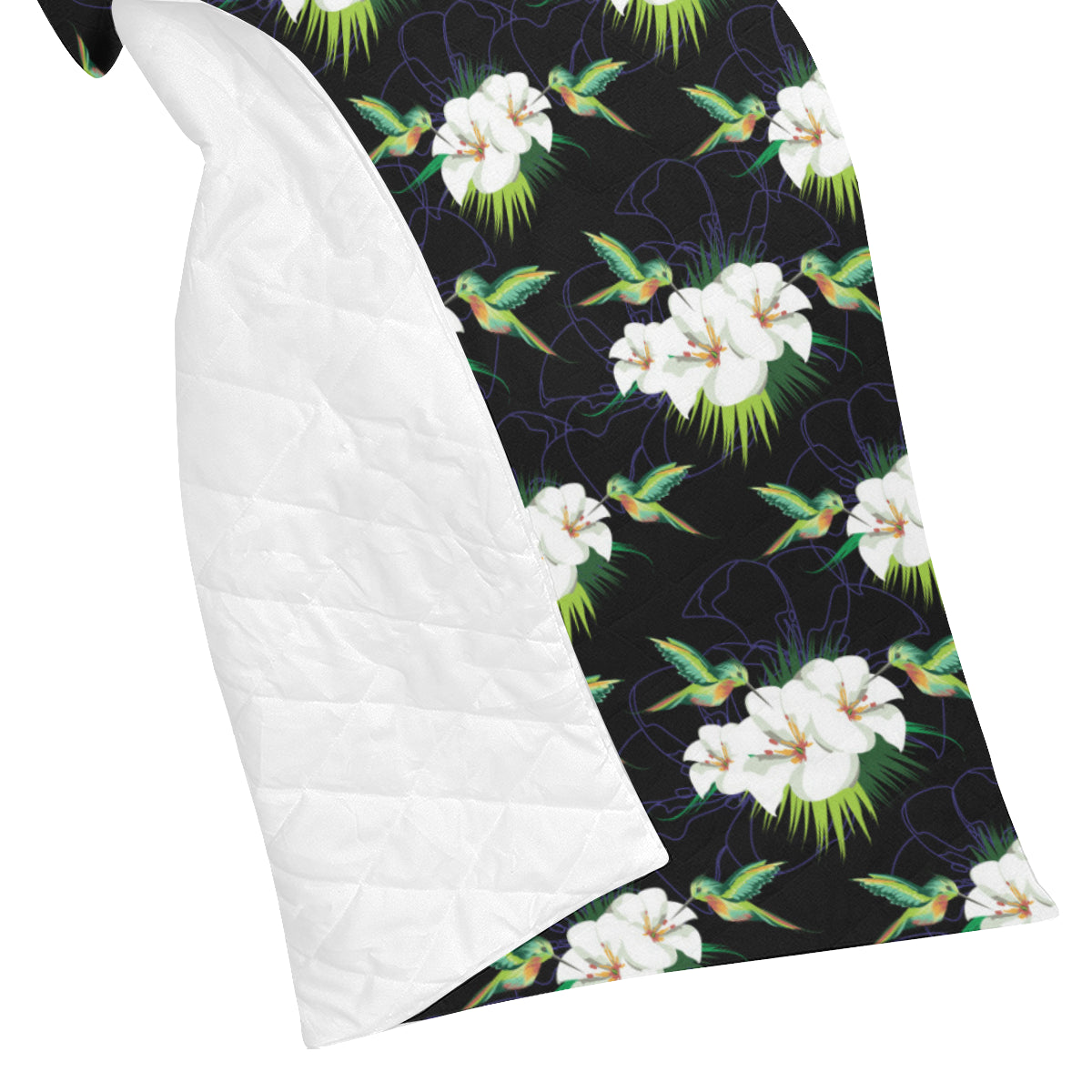 Hummingbird with Flower Pattern Print Design 03 Premium Quilt