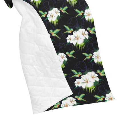 Hummingbird with Flower Pattern Print Design 03 Premium Quilt