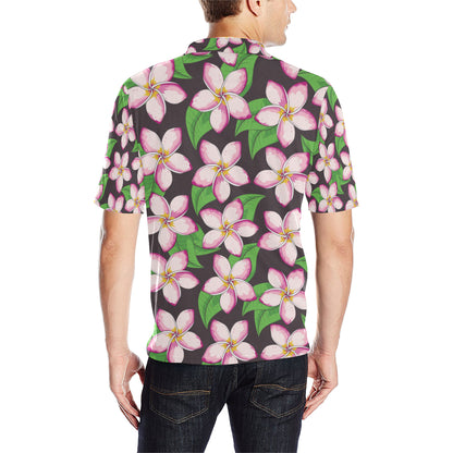 Pink Plumeria Pattern Print Design PM019 Men Polo Shirt