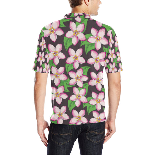 Pink Plumeria Pattern Print Design PM019 Men Polo Shirt