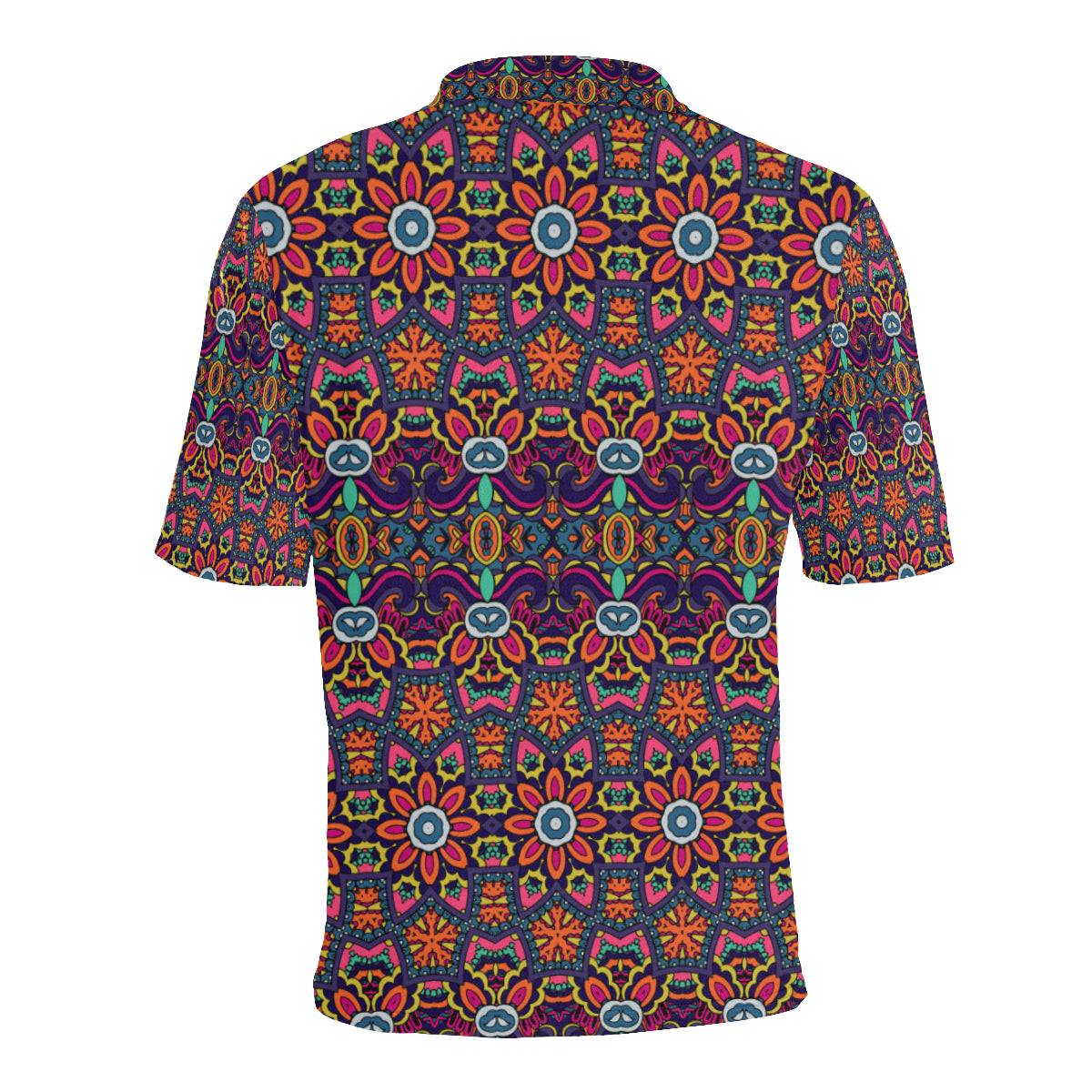 Ethnic Flower Style Print Pattern Men Polo Shirt