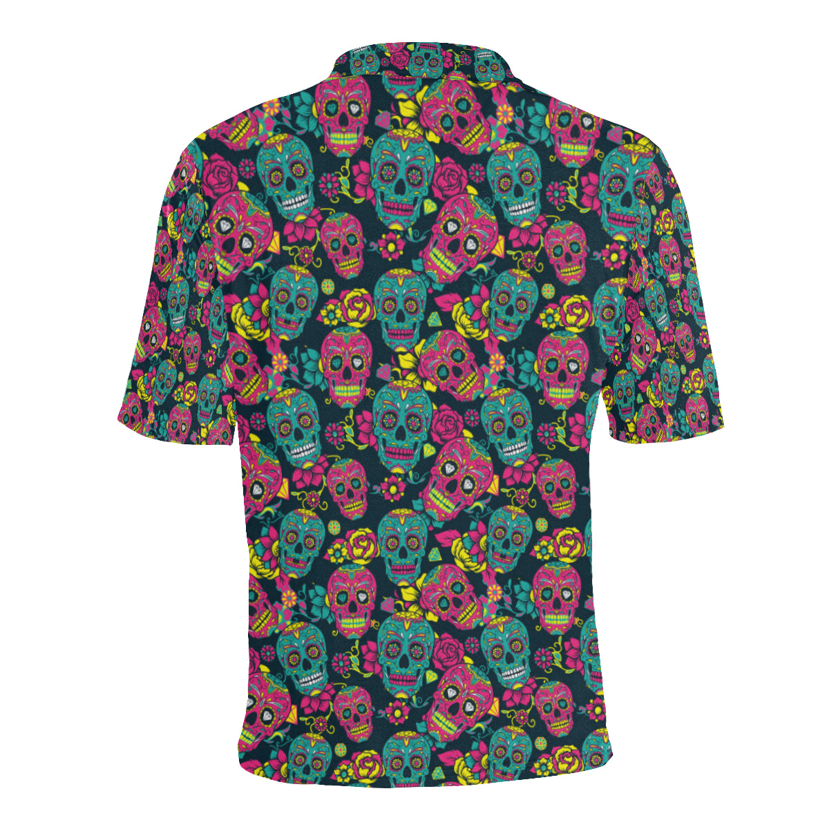 Sugar Skull Floral Design Themed Print Men Polo Shirt