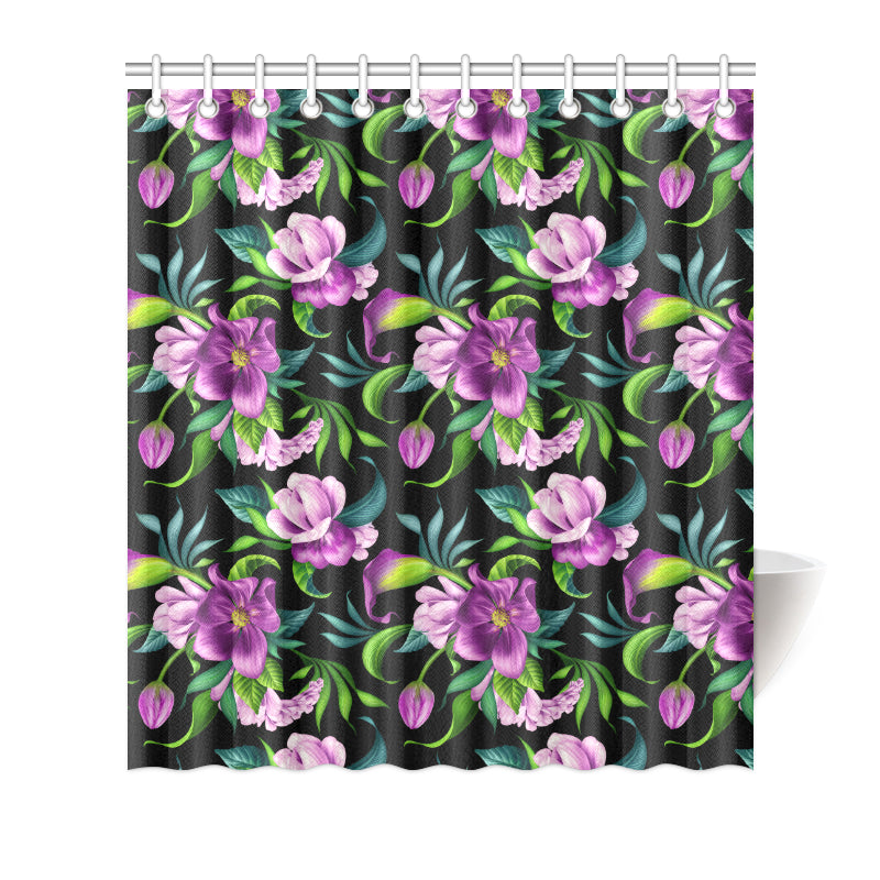 Bright Purple Floral Pattern Shower Curtain