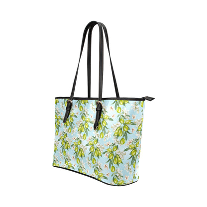 Elegant Olive Floral Print Leather Tote Bag