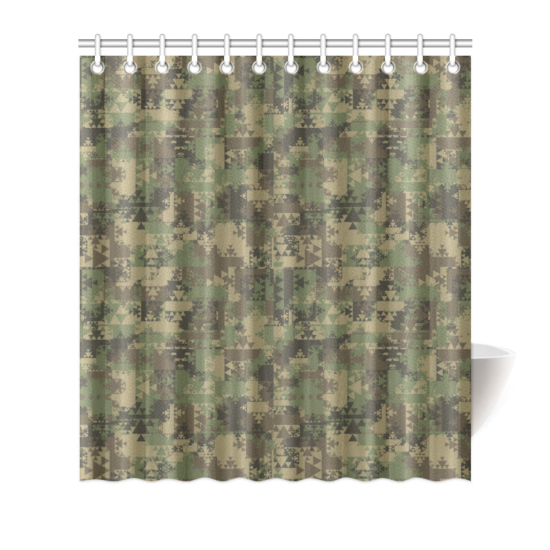 Camouflage Aztec Green Army Print Shower Curtain