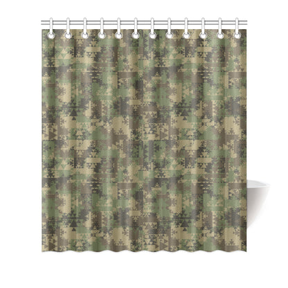 Camouflage Aztec Green Army Print Shower Curtain