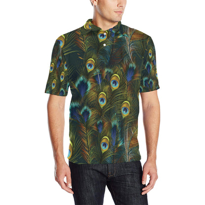 Peacock Feather Pattern Print Design A03 Men Polo Shirt