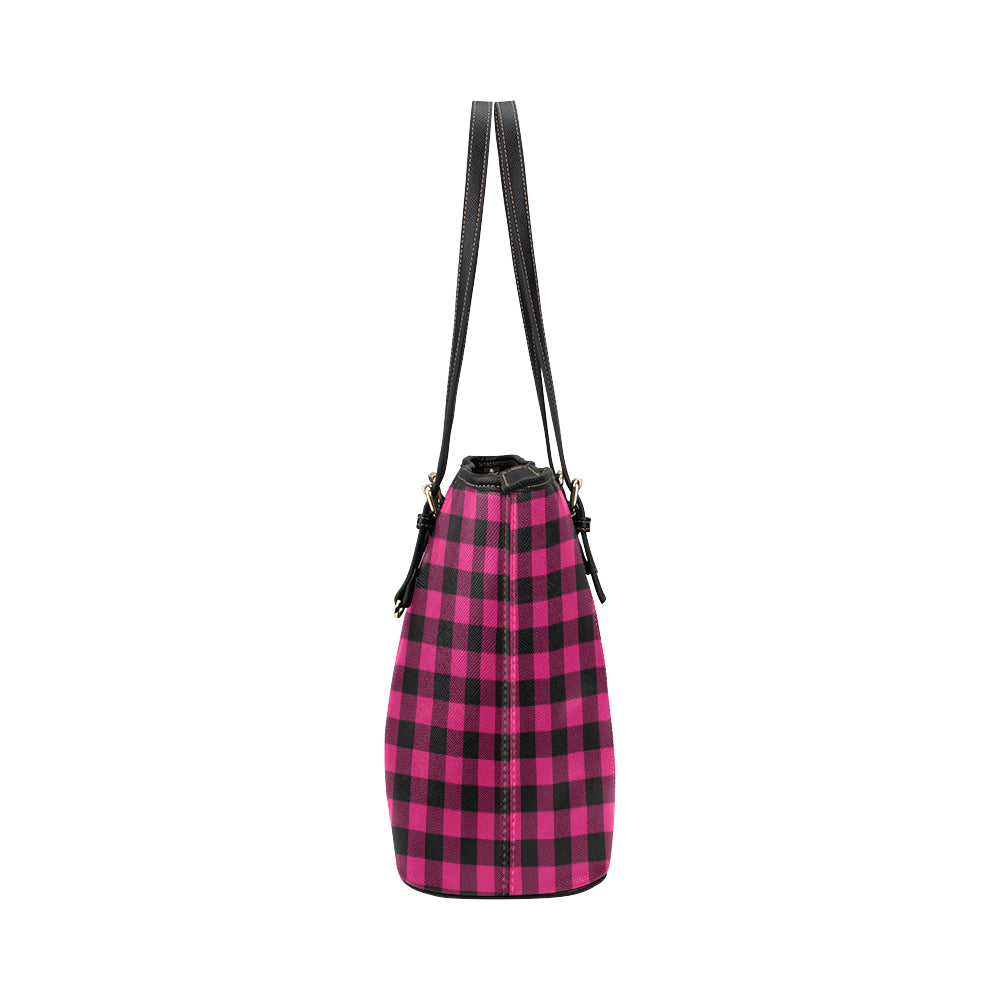 Pink Tartan Plaid Pattern Leather Tote Bag