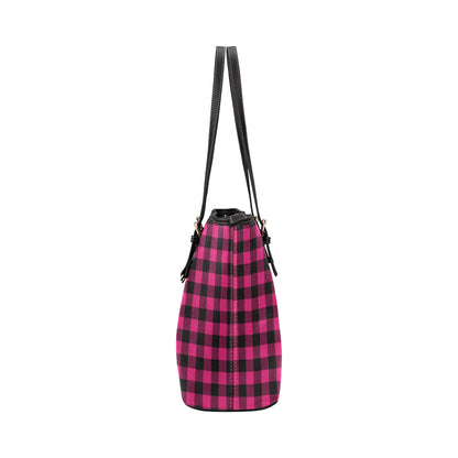 Pink Tartan Plaid Pattern Leather Tote Bag