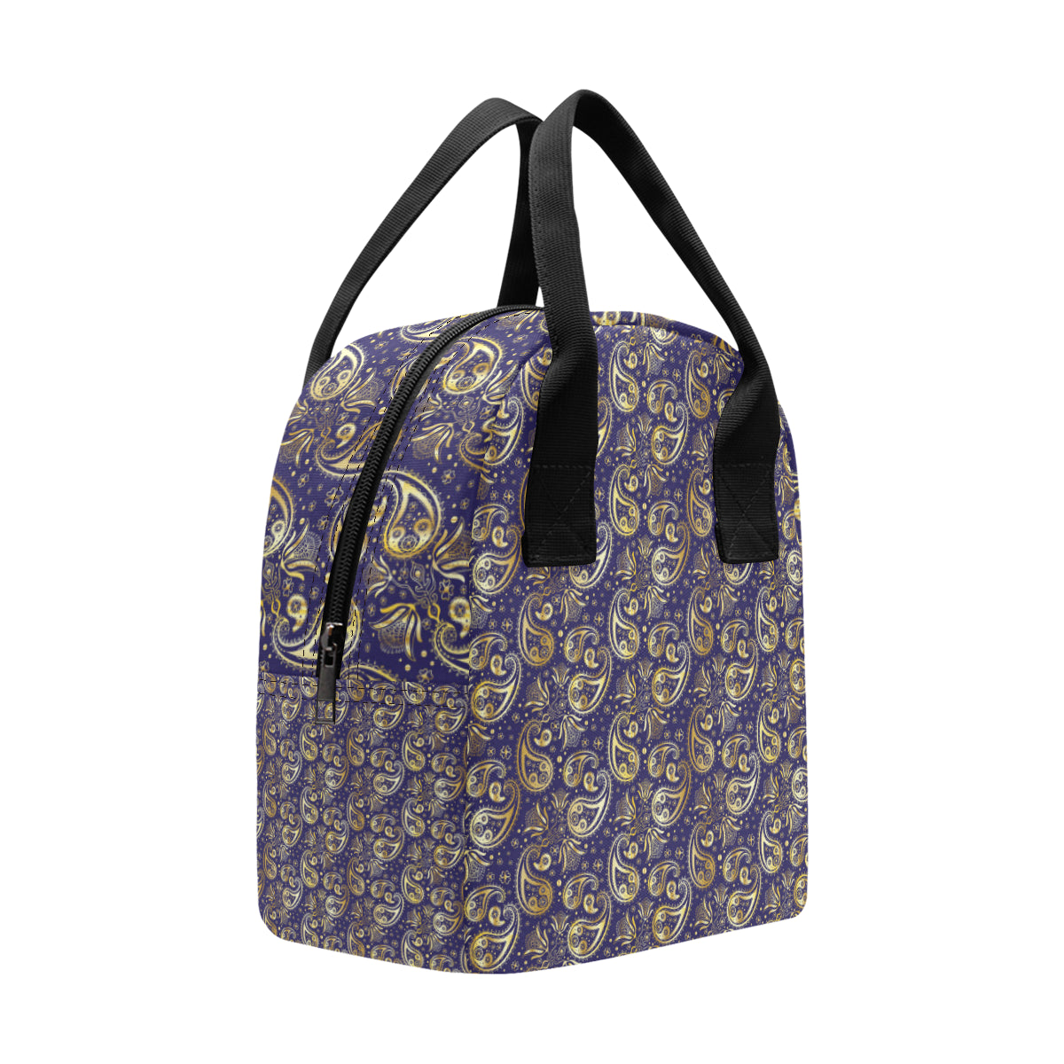 Paisley Blue Yellow Design Print Insulated Lunch Bag