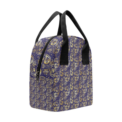 Paisley Blue Yellow Design Print Insulated Lunch Bag