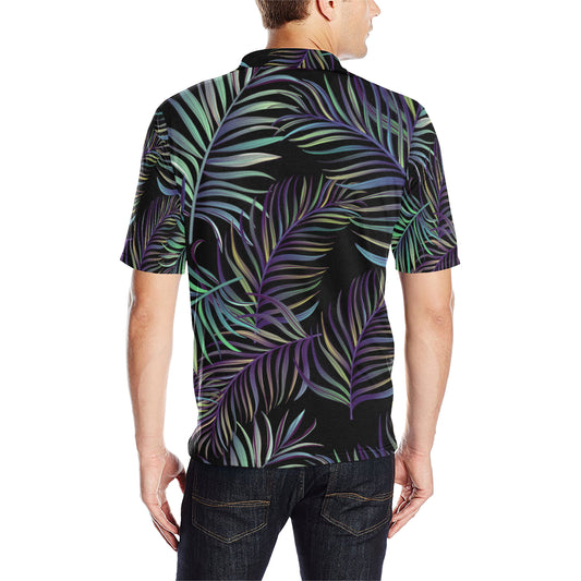 Tropical Palm Leaves Pattern Brightness Men Polo Shirt