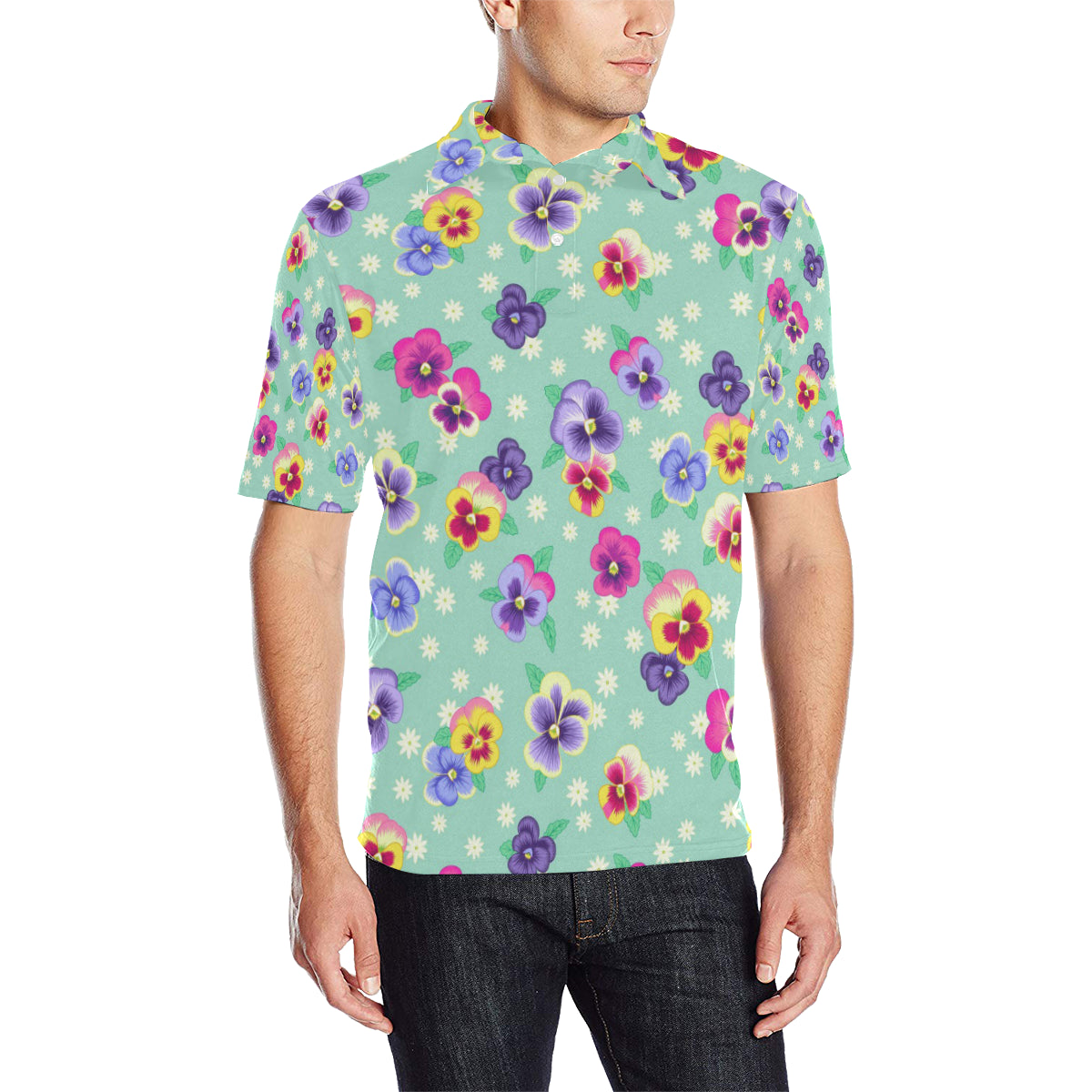Pansy Pattern Print Design PS08 Men Polo Shirt