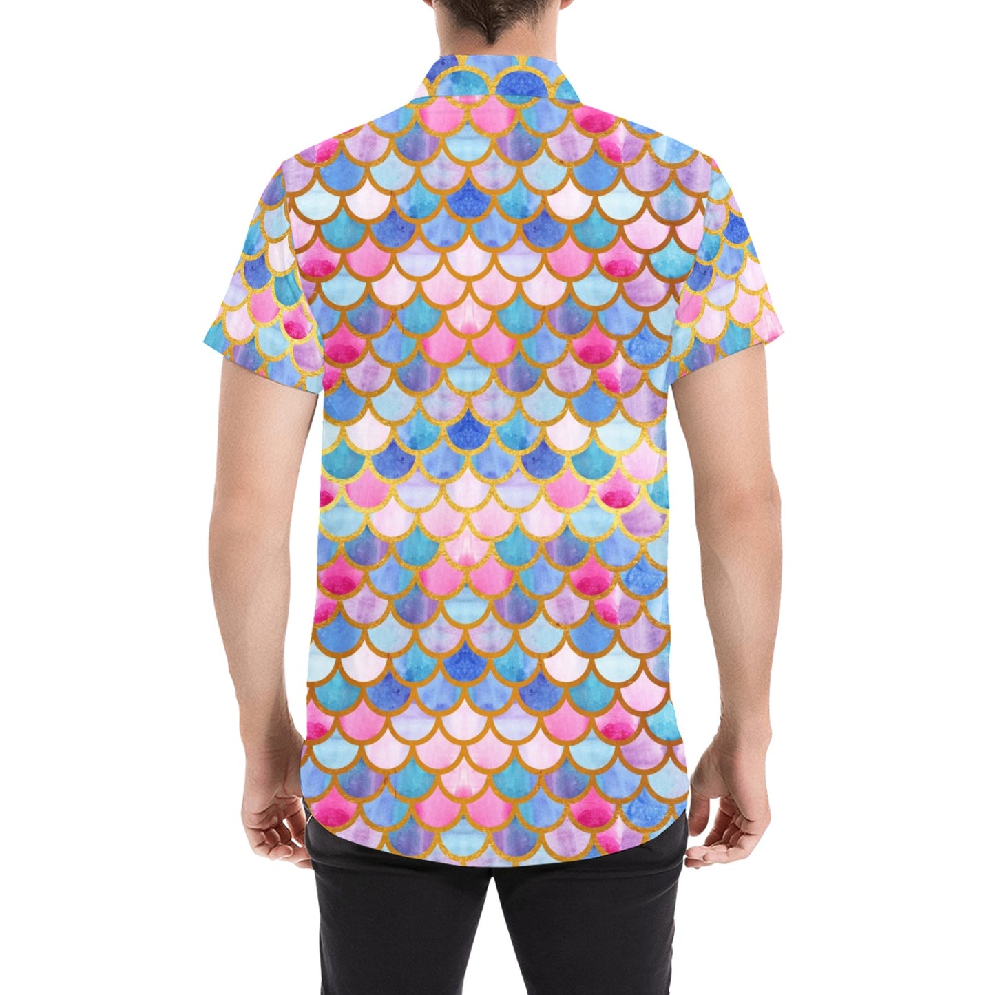 Scales Print Design LKS401 Men Short Sleeve Button Up Shirt