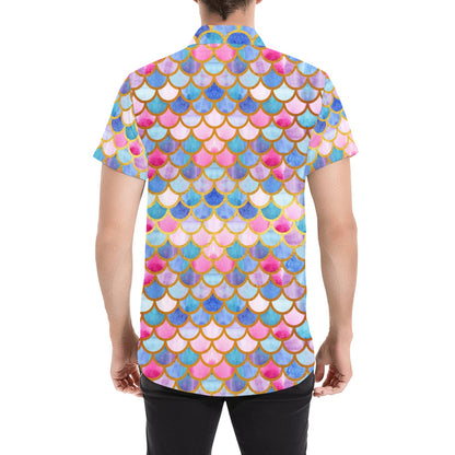 Scales Print Design LKS401 Men Short Sleeve Button Up Shirt