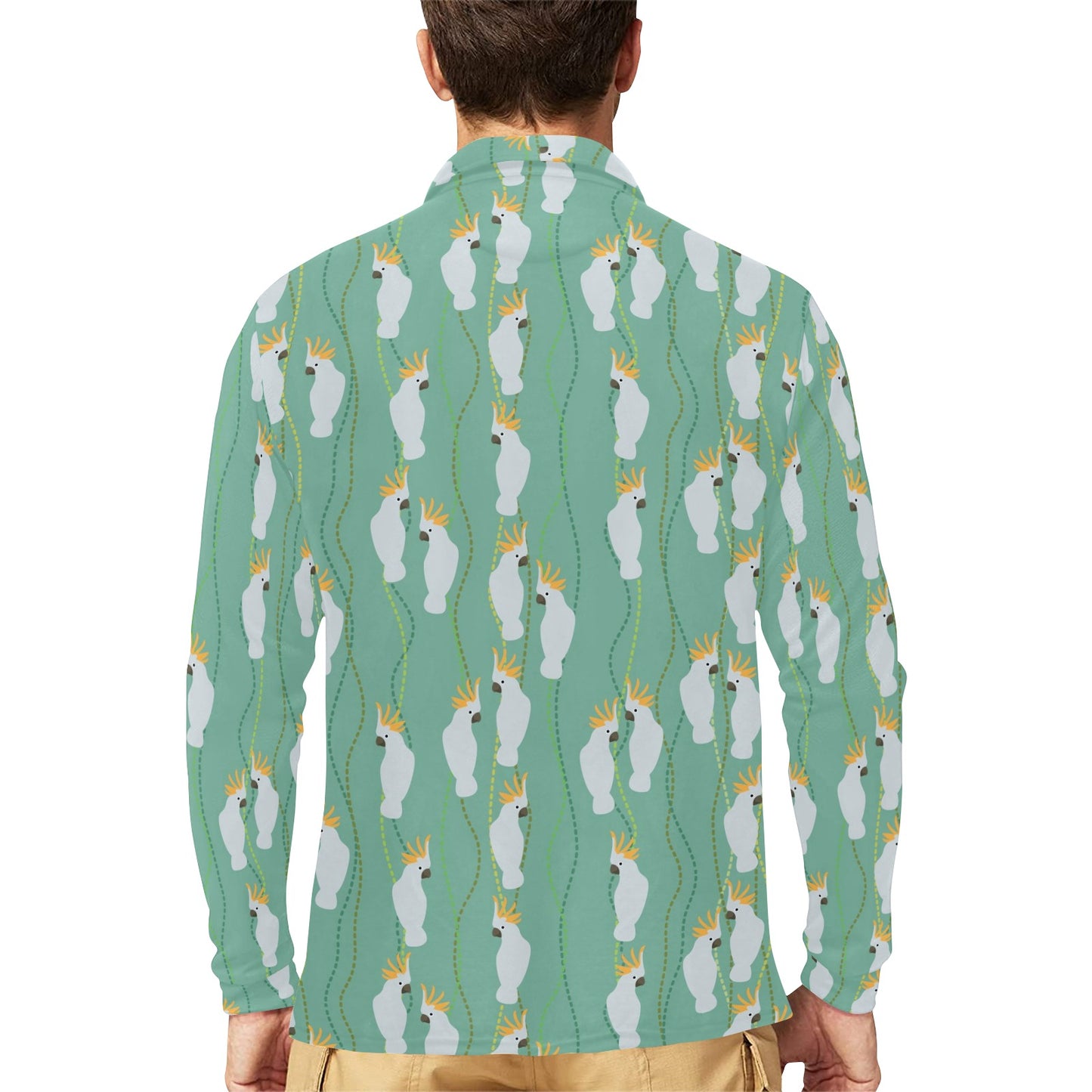 Cockatoo Pattern Print Design 01 Long Sleeve Polo Shirt For Men's