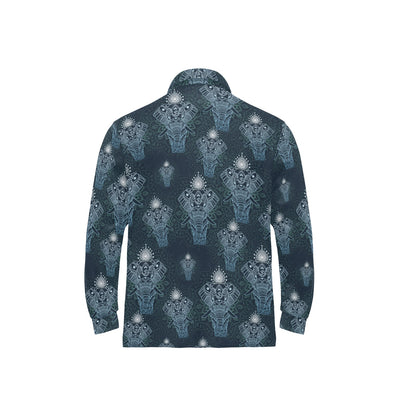 Elephant Mandala Long Sleeve Polo Shirt For Men's