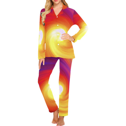 Vortex Twist Swirl Flame Themed Women's Long Pajama Set