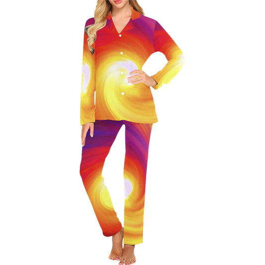 Vortex Twist Swirl Flame Themed Women's Long Pajama Set