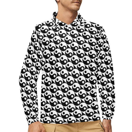 Yin Yang Print Design LKS304 Long Sleeve Polo Shirt For Men's