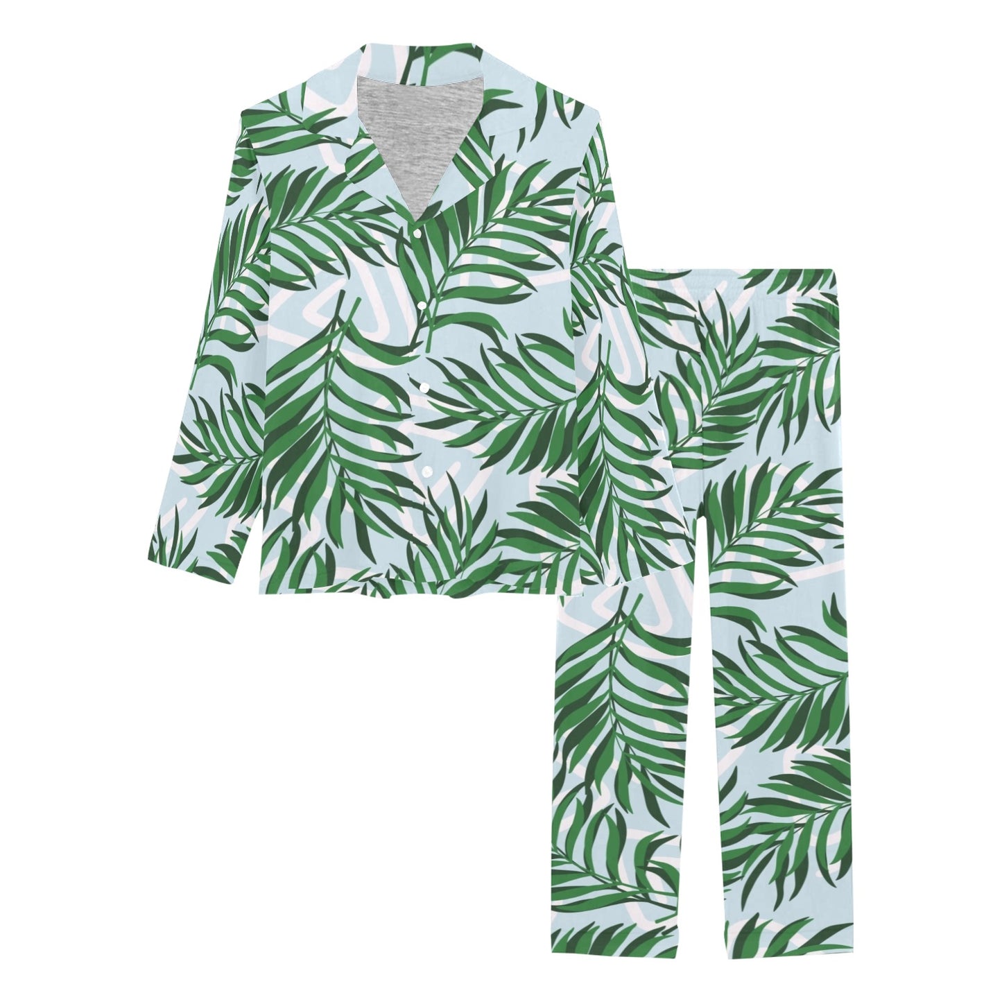 Palm Leaves Pattern Print Design PL06 Women's Long Pajama Set