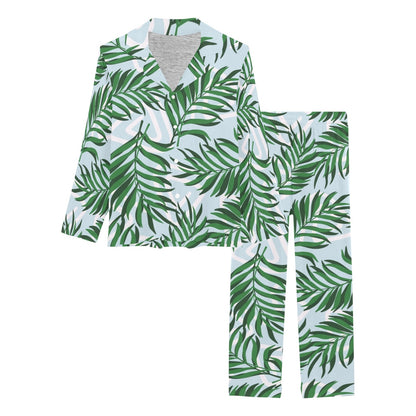 Palm Leaves Pattern Print Design PL06 Women's Long Pajama Set
