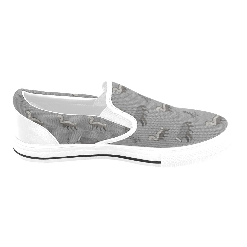 Skunk Print Design LKS301 White Slip Ons Canvas Women's Shoes