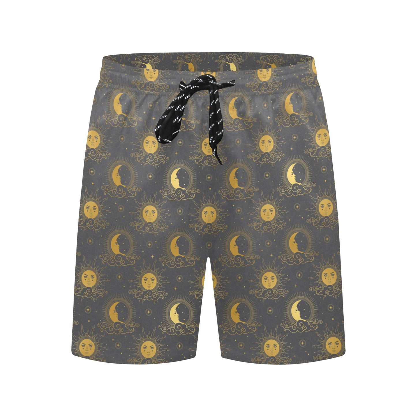 Sun Moon Print Design LKS305 Men's Swim Trunks Beach Shorts