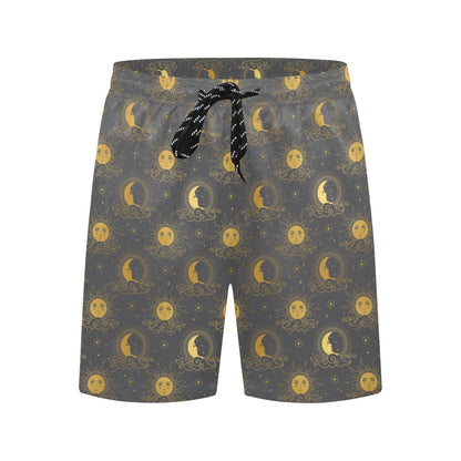 Sun Moon Print Design LKS305 Men's Swim Trunks Beach Shorts