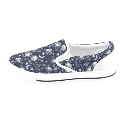 Space Rocket Print Design LKS301 White Slip Ons Canvas Women's Shoes