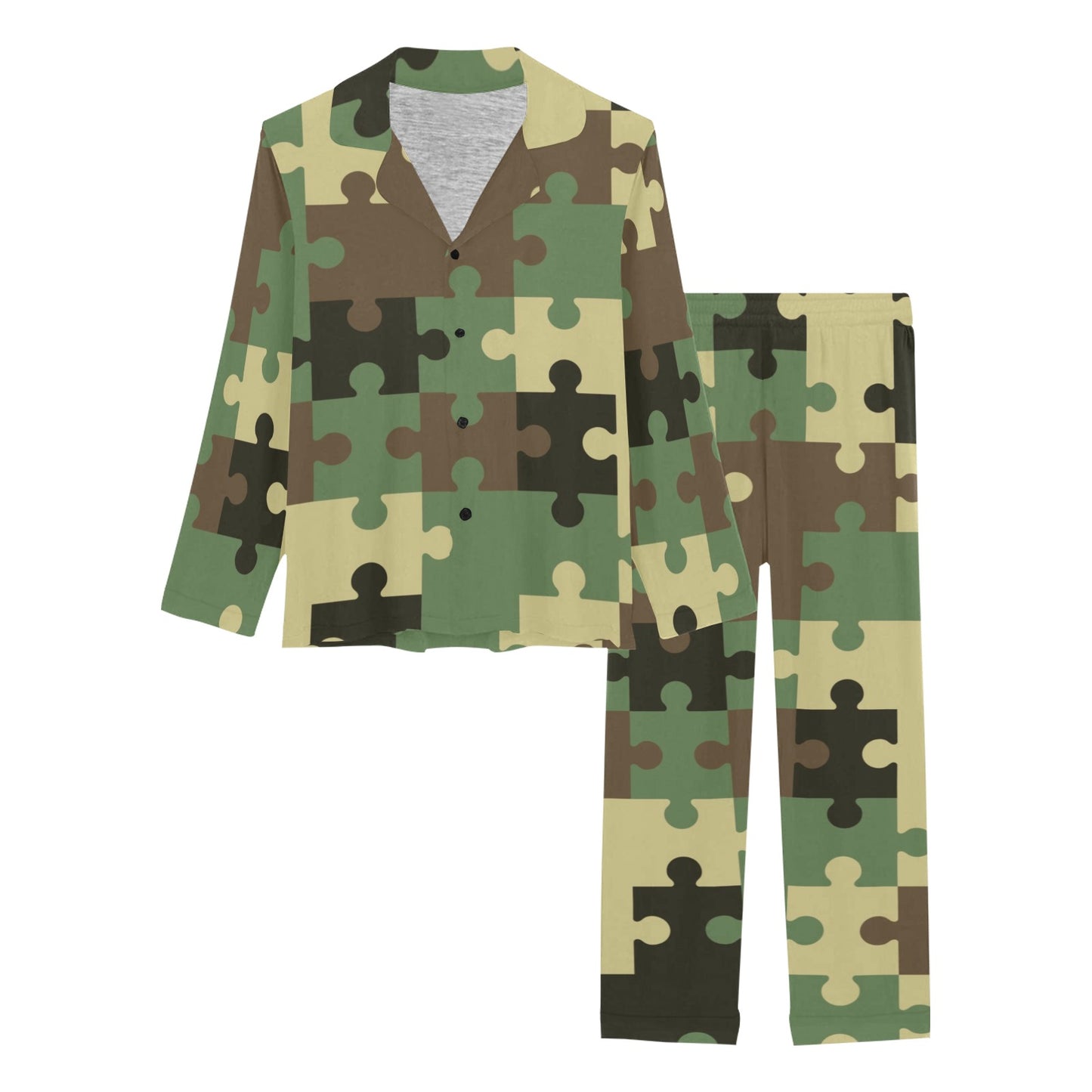 Puzzle Camo Pattern Print Design A03 Women's Long Pajama Set