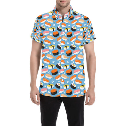 Sushi Print Design LKS304 Men Short Sleeve Button Up Shirt