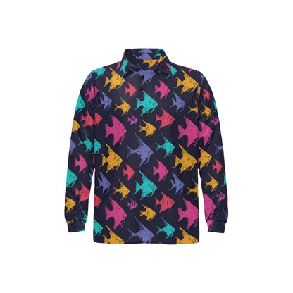 Angelfish Colorful Pattern Print Design 03 Long Sleeve Polo Shirt For Men's