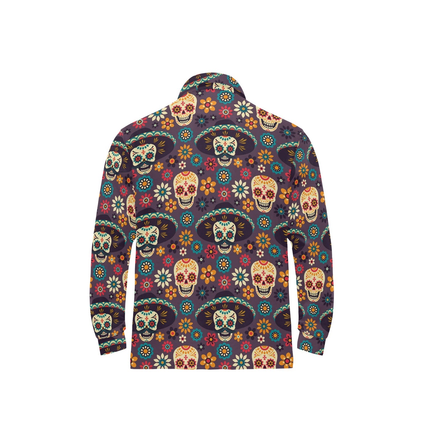 sugar skull Maxican Pattern Long Sleeve Polo Shirt For Men's
