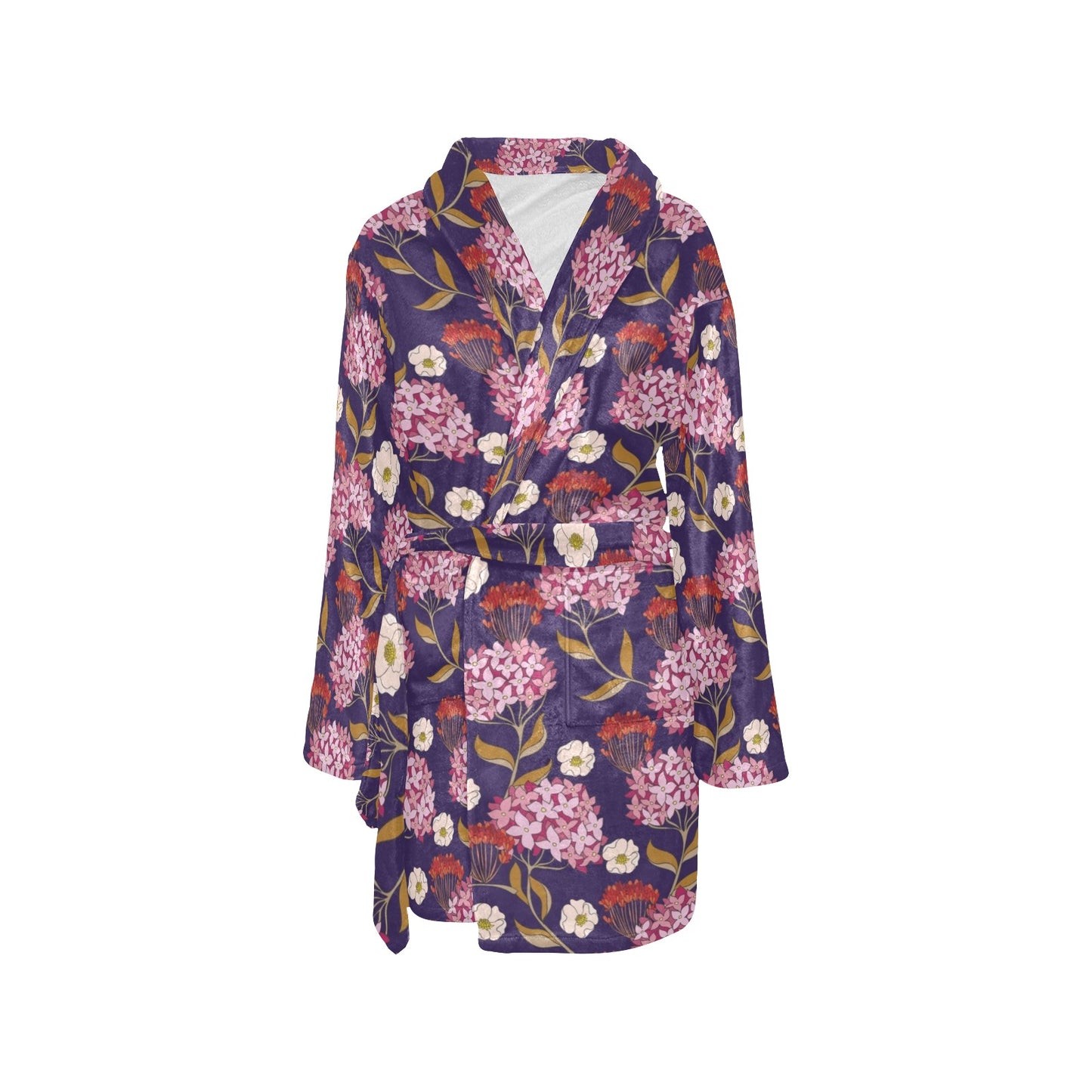 Hydrangea Pattern Print Design HD010 Women's Fleece Robe