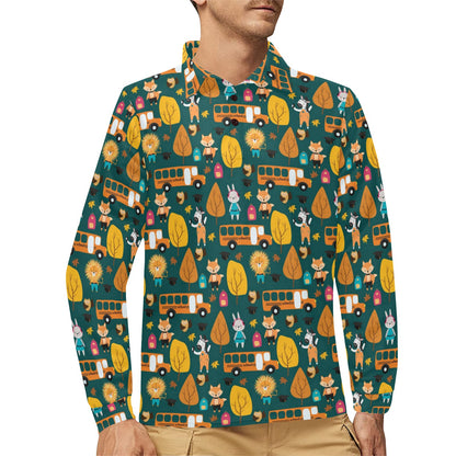 School Bus Print Design LKS309 Long Sleeve Polo Shirt For Men's