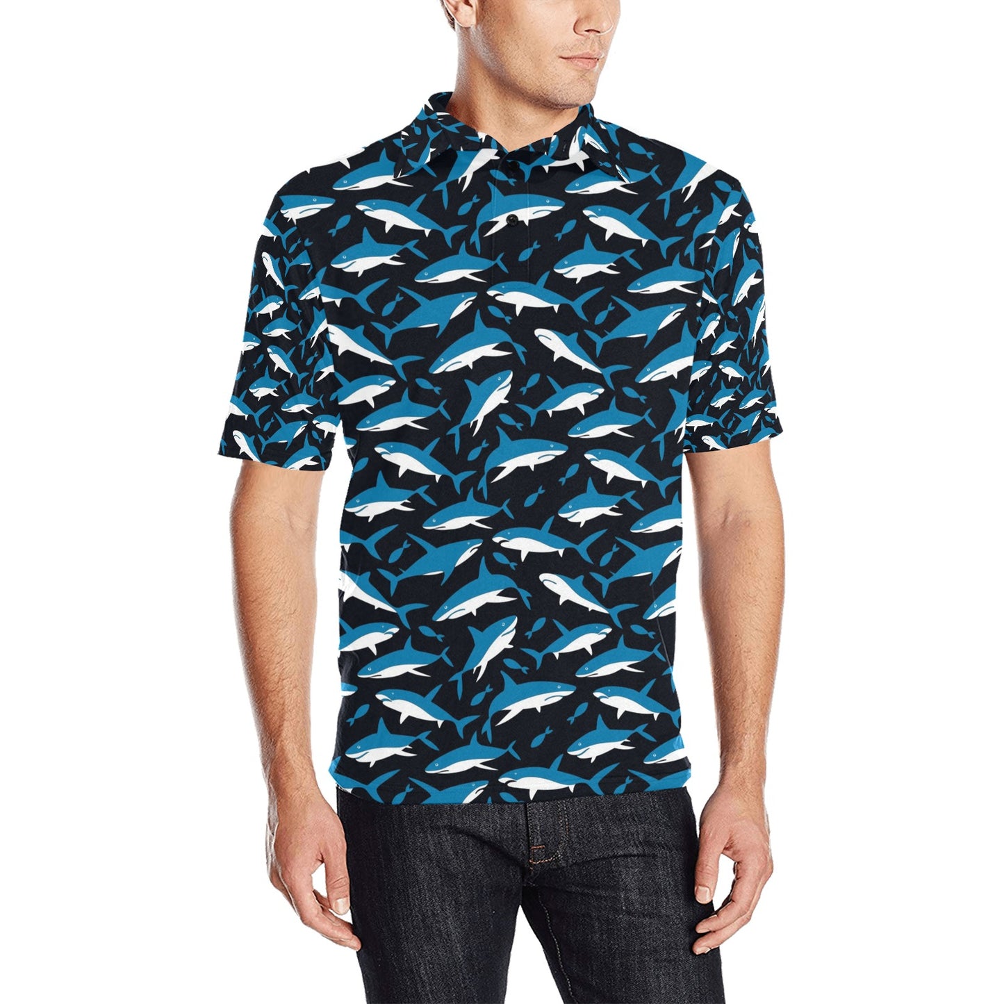 Shark Print Design LKS303 Men Polo Shirt