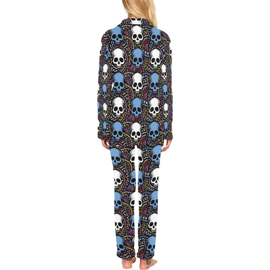 Skull Print Design LKS305 Women's Long Pajama Set