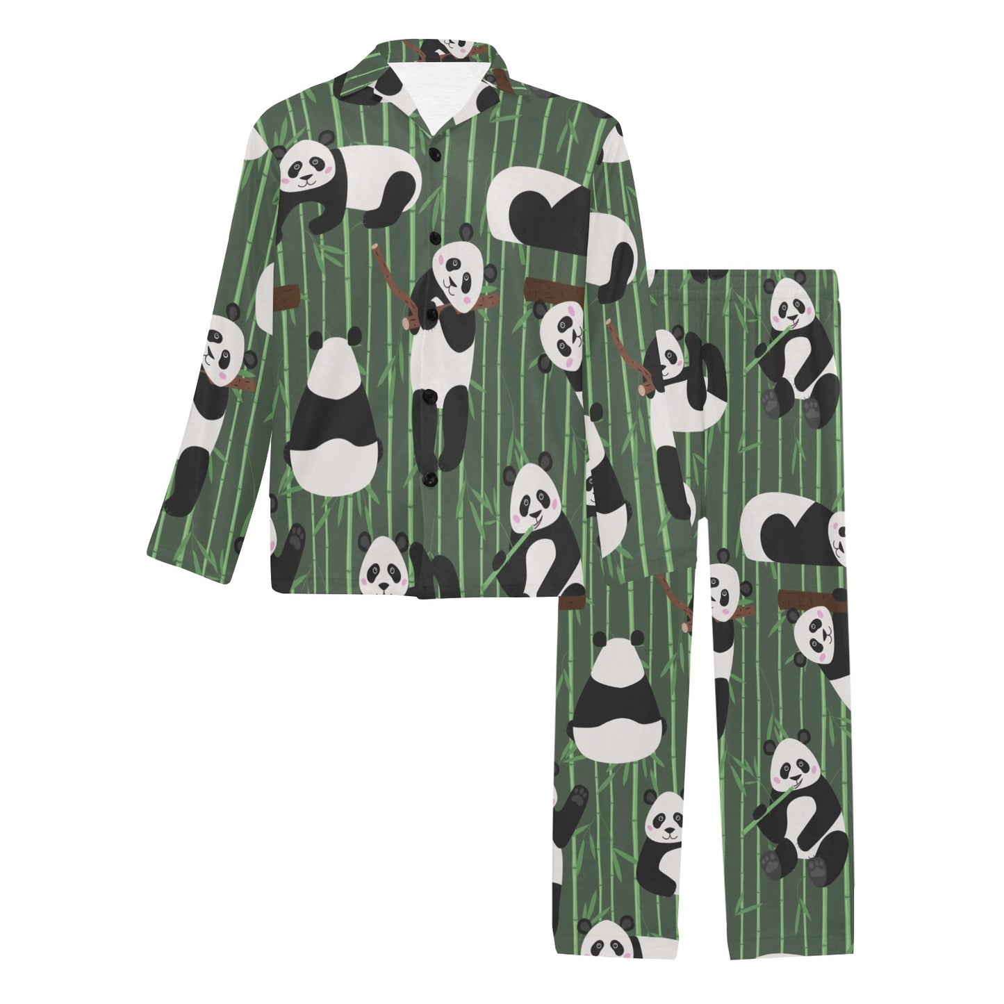 Panda Pattern Print Design A04 Men's Long Pajama Set