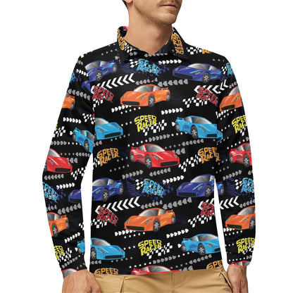 Racing Pattern Print Design A05 Long Sleeve Polo Shirt For Men's