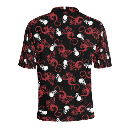 Skull With Red Dragon Print Design LKS304 Men Polo Shirt