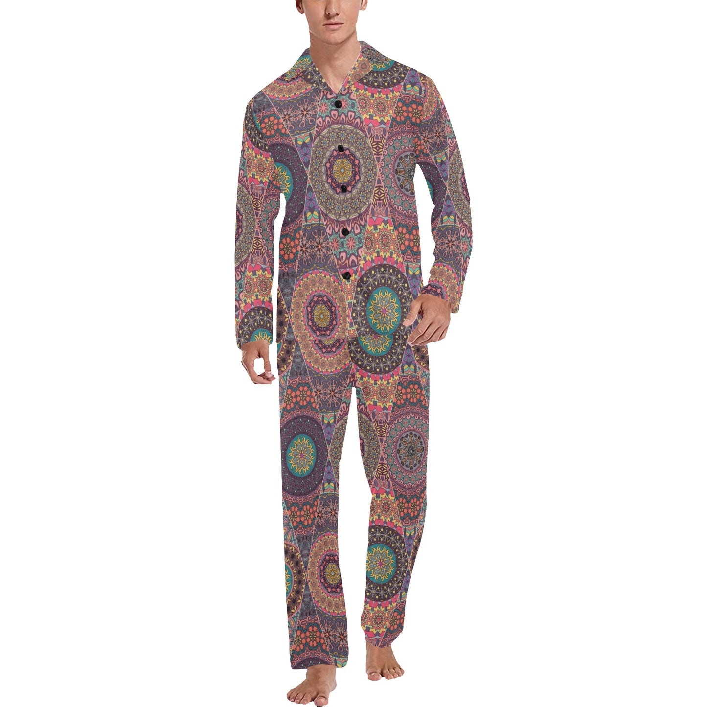 Bohemian Pattern Print Design 07 Men's Long Pajama Set