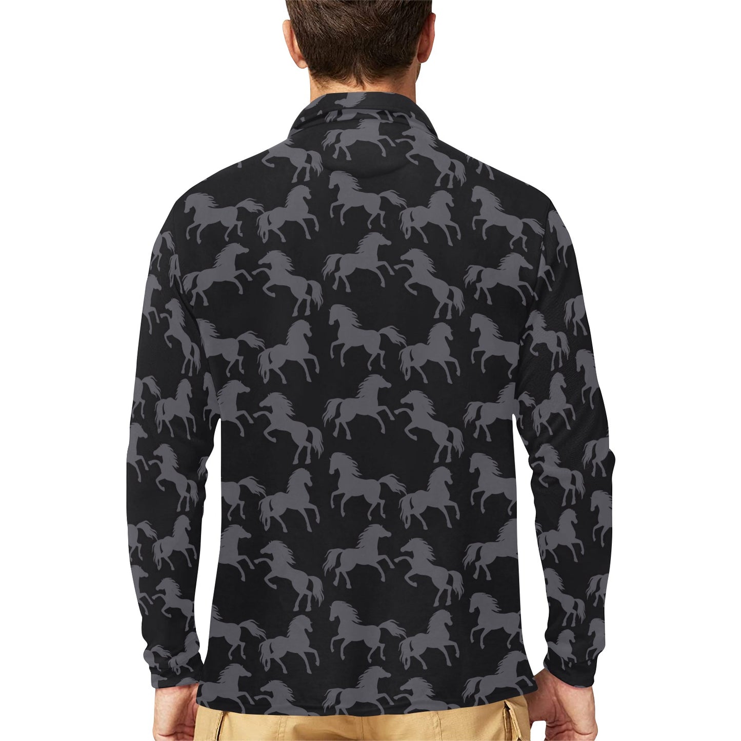 Horse Print Design LKS305 Long Sleeve Polo Shirt For Men's