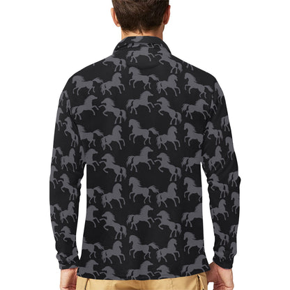 Horse Print Design LKS305 Long Sleeve Polo Shirt For Men's