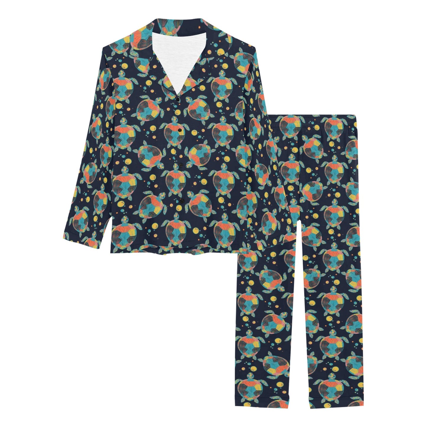 Sea Turtle Colorful with bubble Print Women's Long Pajama Set